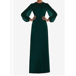 Dessy Collection Formal Gown‎ 3098 Evergreen Sz 16R Bridesmaid Prom Sleeves NWT